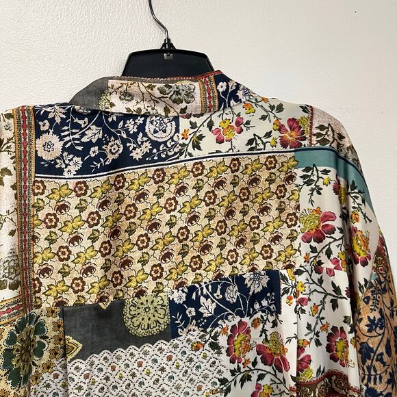 Zara Patchwork Floral Print Button Down Blouse Boho Retro Mix Size Large - Picture 8 of 8